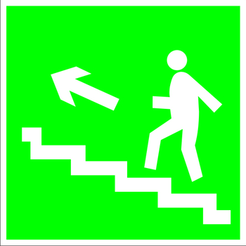 E16 направление к эвакуационному выходу по лестнице вверх (левосторонний) (пленка, 200х200 мм) - Знаки безопасности - Эвакуационные знаки - ohrana.inoy.org