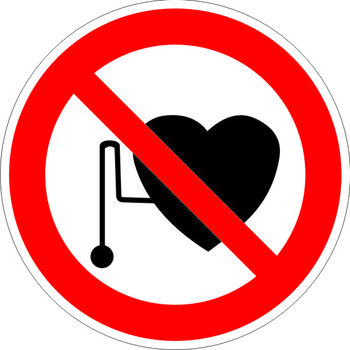 P11 запрещается работа (присутствие) людей со стимуляторами сердечной деятельности (пластик, 200х200 мм) - Знаки безопасности - Запрещающие знаки - ohrana.inoy.org